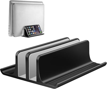 Vaydeer Double Adjustable Vertical Laptop Stand Newly Designed 2 Slots Aluminum Desktop Dual Holder for All MacBook/Chromebook/Surface/Dell/iPad Up to 17.3 Inches - Black