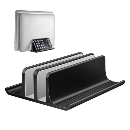 Vaydeer Double Adjustable Vertical Laptop Stand Newly Designed 2 Slots Aluminum Desktop Dual Holder for All MacBook/Chromebook/Surface/Dell/iPad Up to 17.3 Inches - Black
