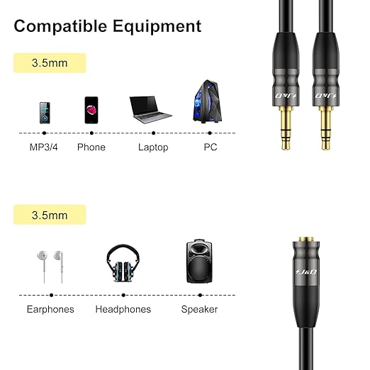 J&D 3.5 mm to 2X 3.5 mm Cable, Gold Plated Joint Copper Shell Heavy Duty 3.5mm 1/8 inch TRS Female to Dual 3.5 mm 1/8 inch TRS Male Y-Splitter Stereo Audio Adapter Cable, 6.6 Feet