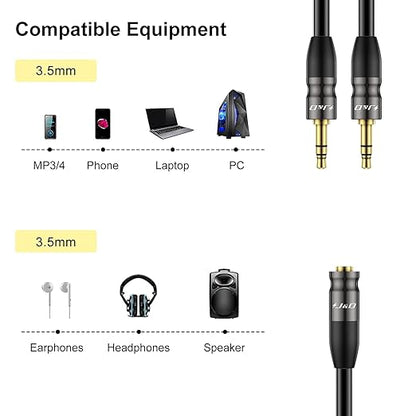 J&D 3.5 mm to 2X 3.5 mm Cable, Gold Plated Joint Copper Shell Heavy Duty 3.5mm 1/8 inch TRS Female to Dual 3.5 mm 1/8 inch TRS Male Y-Splitter Stereo Audio Adapter Cable, 6.6 Feet