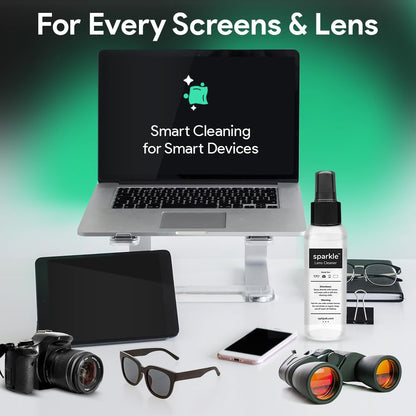 OPTIPAK Sparkle Anti-Reflective Lens Cleaner Spray kit | (1) 2oz Glasses Cleaner Spray + (1) Microfiber Cloth for Eyeglasses, Sunglasses, Lenses, Screens and Camera Cleaning Kit (2 Piece Set)