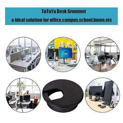 TuTuYa 10PCS Desk Grommet, Desk Grommet 1-3/8 Inch(35mm) Desk Cable Grommet Desk Cable Hole Covers with Hole Saw, Ideal Solution for Office and Home Table Cable (Black,1-3/8 Inch)