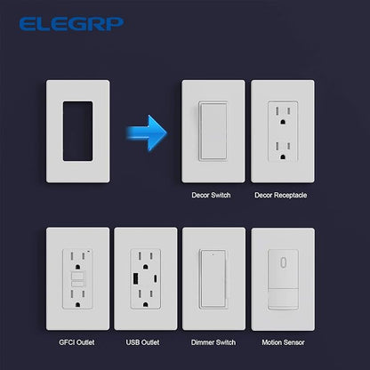 ELEGRP Matte White 1-Gang Screwless Decorative Wall Plates, Standard Size Unbreakable Thermoplastic Faceplate Cover for Decorator Receptacle Outlet Switch, UL Listed (100 Pack)