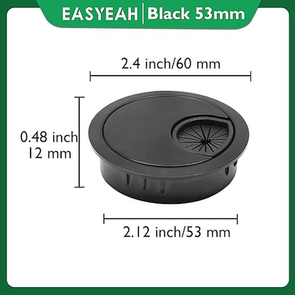 1 Pcs Desk Grommet 2-1/16" / 53 mm, Desk Cord Hole Cover, Cable Grommet Metal Zinc Alloy Materilal, Desk Hole Grommet for Home & Office Pc, Detachable Cable Cord Organizer-Flat Black