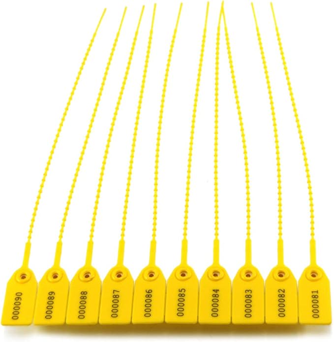 Leadseals(R) 1000 Plastic Tamper Seals, Zip Ties for Fire Extinguishers Pull Tite Security Tags Numbered Disposable Self-Locking Tie 250mm Length (Yellow)