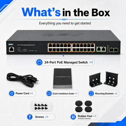 BV-Tech 24-Port Gigabit PoE+ Managed Switch with 2 Ethernet & 2 SFP Uplinks | High-Performance, NDAA Compliant | POE-SW2404G-MG-PLUS