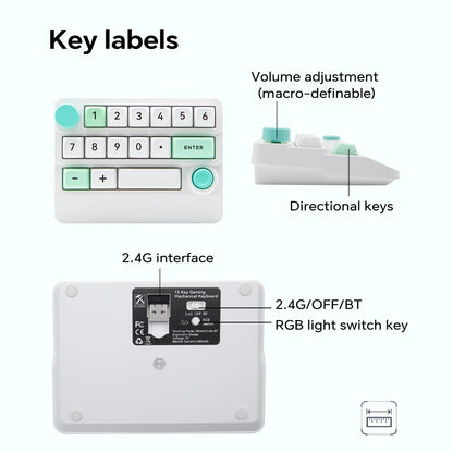 Adventurers W909 Wireless RGB Mechanical Numeric Keypad, Hot-Swappable, Macro-Programmable Numpad, Joystick & Knob Control for PC/Tablet/Laptop/Phone, Tri-Mode Connectivity (White)