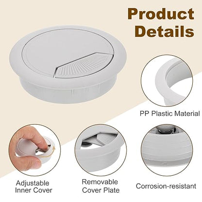 uxcell 5 Pcs 60mm (2.36 Inch) Desk Grommet, Plastic Cable Hole Cover, Wire Cord Cable Organizer for Home Office Computer Desk Cabinet, Gray