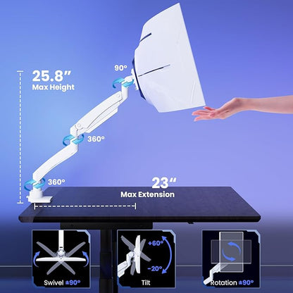 Ultrawide Monitor-Arm Heavy Duty 22-57‘’ - PUTORSEN Aluminum Single Monitor Mount Holds up to 59.4 lbs, Premium Adjustable Desk Mount Stand, VESA 75/100/200 mm, White