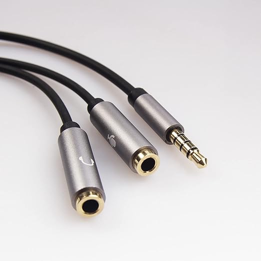 REXUS Grey 3.5mm Y Splitter Stereo Audio Cable 4-Pole Male to 2 Female for Headphone, Headset Splitter Adapter Extension Aux Cable, Compatible MobilePhone and New Version Laptop(M22F35G)