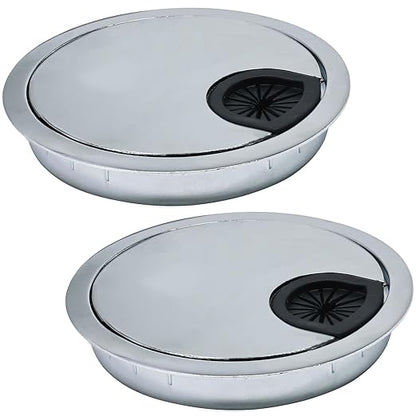 2 Pcs Desk Grommet 3-1/8" / 80 mm, Desk Cord Hole Cover, Cable Grommet Metal Zinc Alloy Materilal, Desk Hole Grommet for Home & Office Pc, Detachable Cable Cord Organizer-Bright Silver