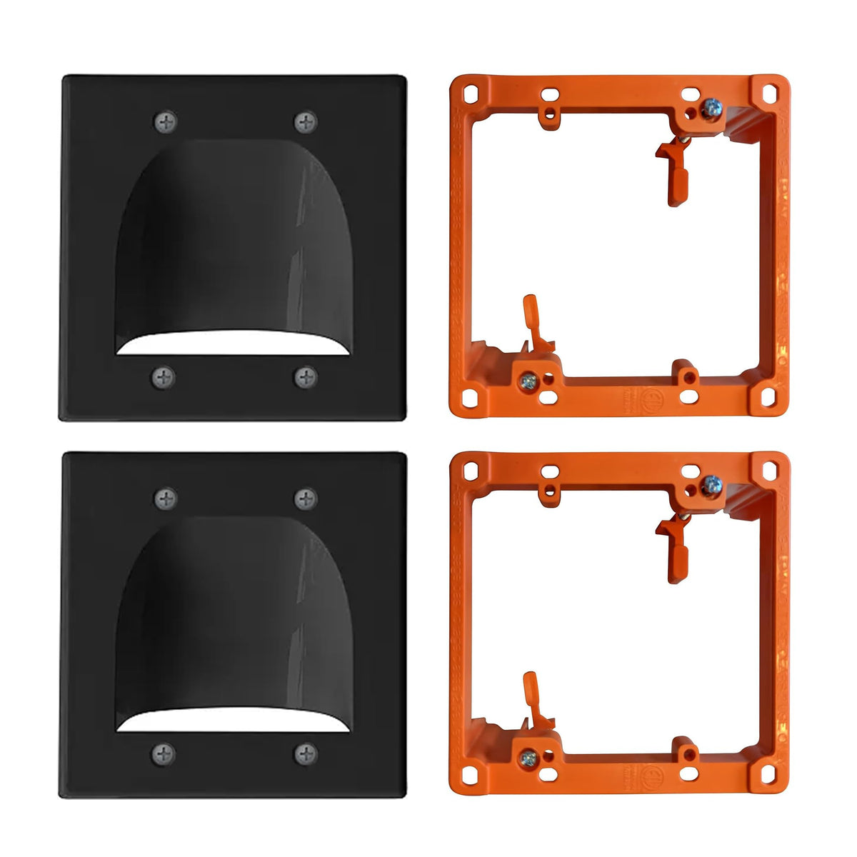 1 Pack Wall Plate Cable Pass Through with Bracket - In Wall Cable Management Kit - Recessed Cable Wall Plate Pair with Single Gang Low Voltage Mounting Bracket - Decorator Cover for Low Voltage Cables
