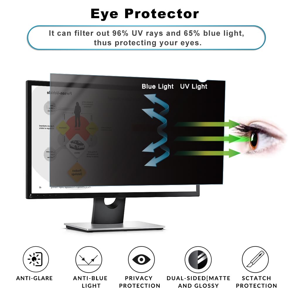 23.8 inch Computer Privacy Screen Filter - Suitable for 16:9 Aspect Ratio Widescreen Monitor - Blue Light Filter - Anti-Glare & Anti-Scratch Protector Film (23.8" Widescreen (16:9))