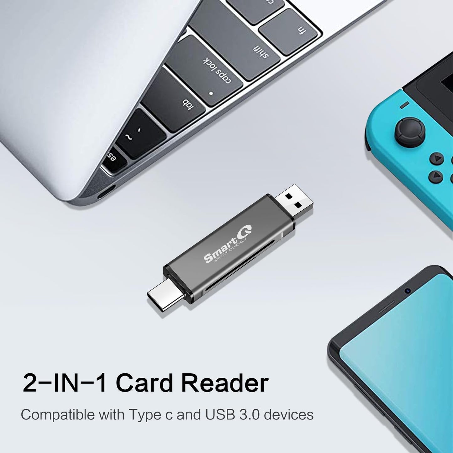 SmartQ C350 USB C sd card reader and USB 3.0 Super Speed Memory Card adapter for MicroSDXC and SDHC Card, SD, SDXC, SDHC, SD Cards, Works for Windows, Mac OS X, Android Devices, OTG Adapter