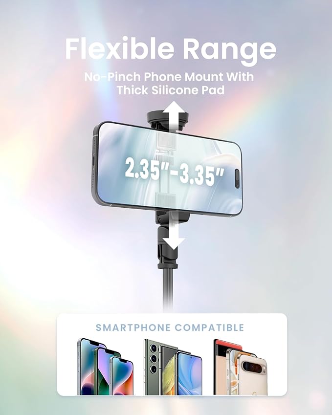 KraftGeek Automatic Tripod for iPhone, 66" Phone Tripod Selfie Stick for Cell Phone, Tripod Stand with Remote for Video Recording, Black