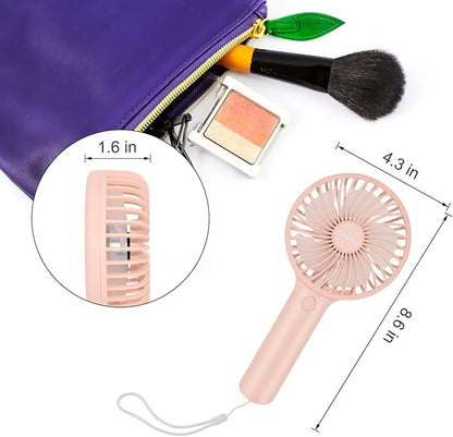 Miady 2-Pack Upgraded 5000mAh Portable Handheld Fan 3 Speed Mini USB Strong Wind 7-20 Hours Runtime Personal Electric for Travel Office Outdoor (Cream Blue+pink)
