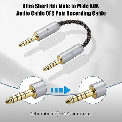 okcsc 4.4MM Male to 4.4MM Male Ultra Short Hifil Male to Male AUX Audio Cable OFC Pair Recording Cable Wire-Breakage-Prevention Design Adoption of 8-Core Braided Structure 5.82 inch