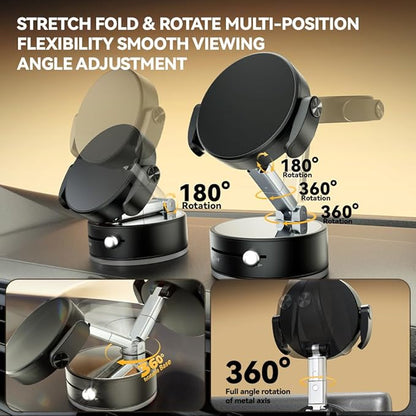 Universal Phone Holder for Car/Dashboard/Desk Adjustable & Foldable Phone Stand Compatible with Magnetic & Non-Magnetic Phones (All Phones 4-7") (Black)
