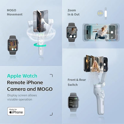 MOGO Only for iPhone, Gimbal Stabilizer for iPhone, [Apple MFi Certified] Cell Phone Gimbal Stabilizer with 360 Degree Tracking for Video Recording, NFC Pair and Magnetic for iPhone 16 Pro Max