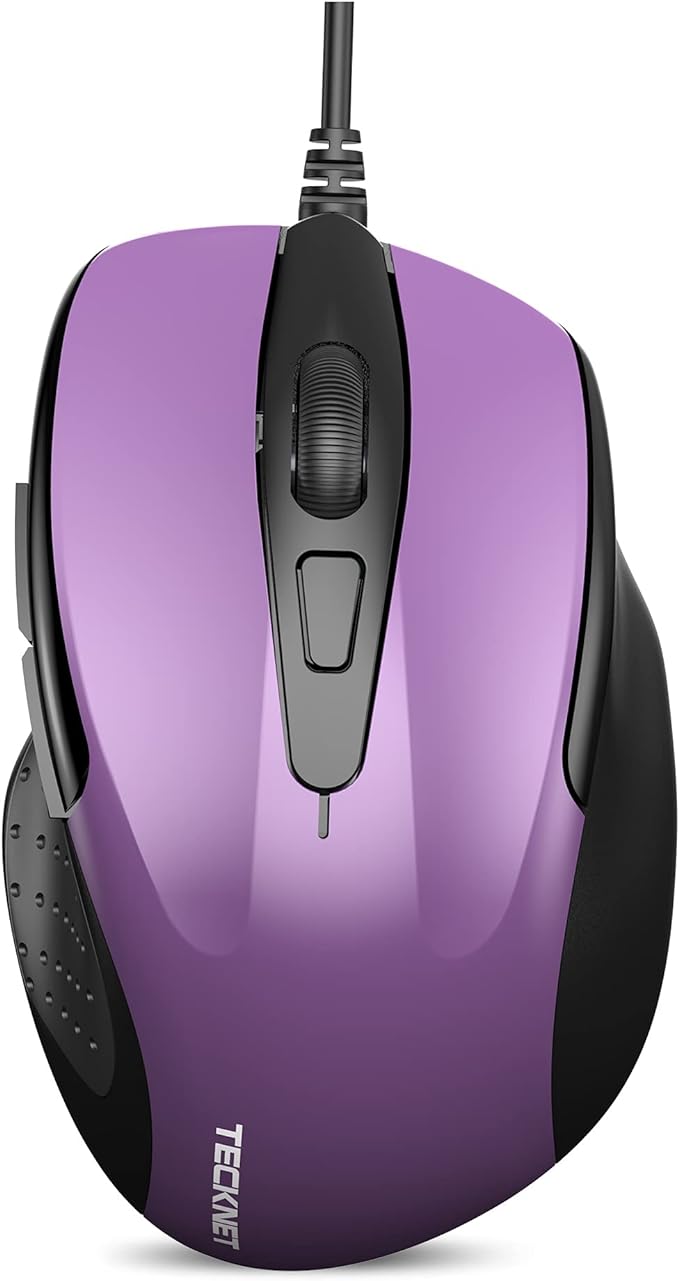 TECKNET USB Wired 6-Button Mouse With 4 Adjustable DPI, Optical Computer With Ergonomic Design and 5FT Cord for Laptop, Chromebook, PC, Desktop, Mac, Notebook - Purple