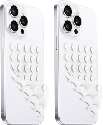 2 Pack Silicone Suction Cup Phone Case Mount Double Sided, Hands-Free Strong Grip Silicon Phone Holder, Non Slip Phone Accessories for Selfies and Videos (Translucent)