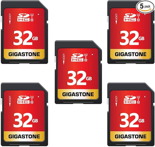 GIGASTONE 32GB SD Card 5-Pack UHS-I U1 Class 10 SDHC Memory Card High-Speed up to 80MB/s Full HD Video Compatible with Digital Camera, SPYPOINT TACTACAM WOSPORTS Trail Camera, with 5 Mini Cases