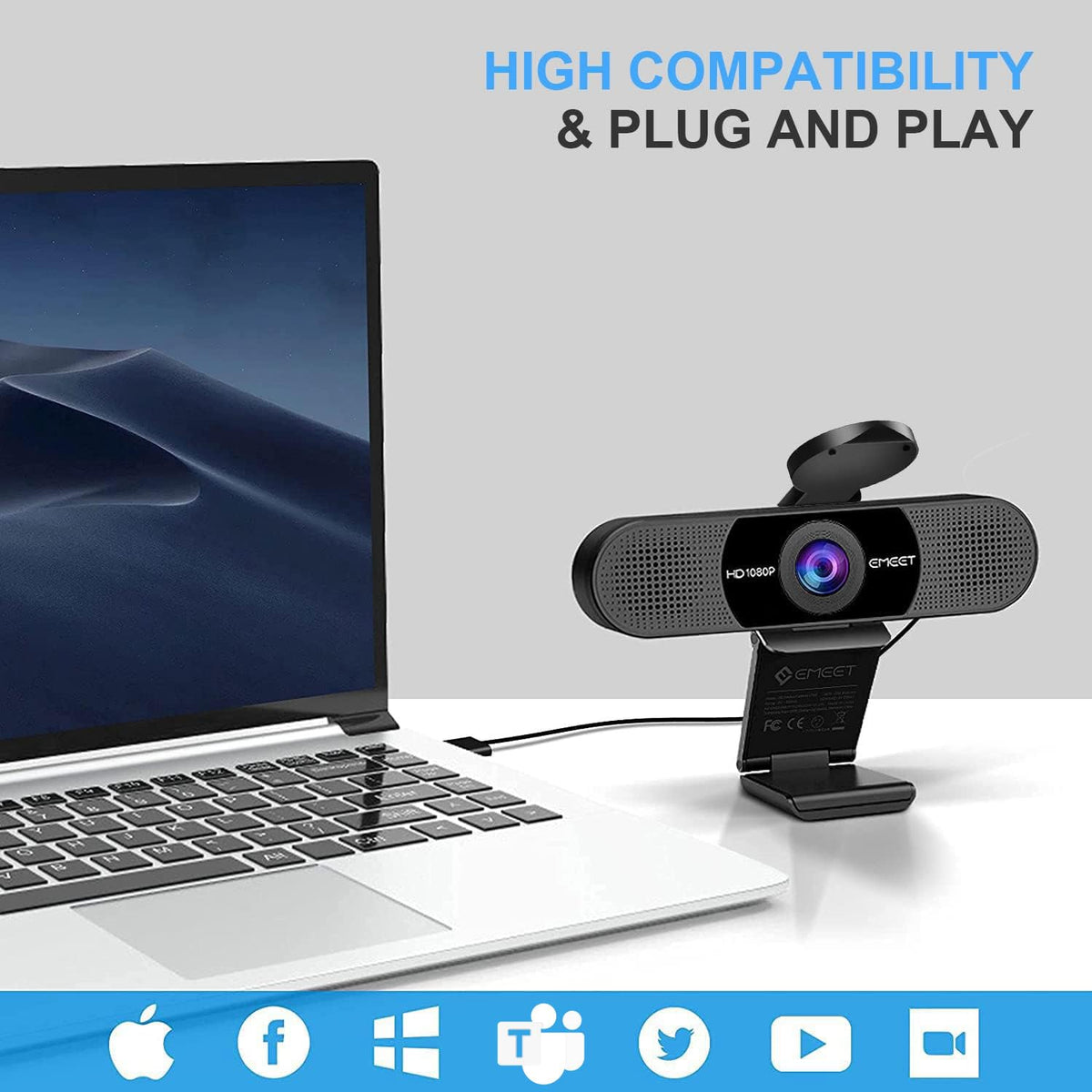 EMEET 1080P Webcam with Microphone, C960 Web Camera 2 Mics Streaming Webcam