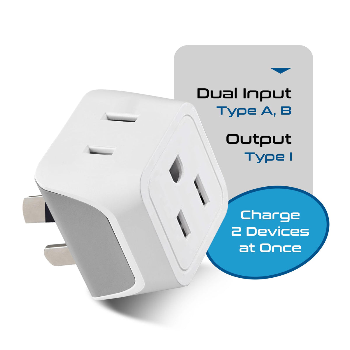 Ceptics Australia Plug Adapter, 2-in-1 Type I, Dual USA Input - 3 Pack