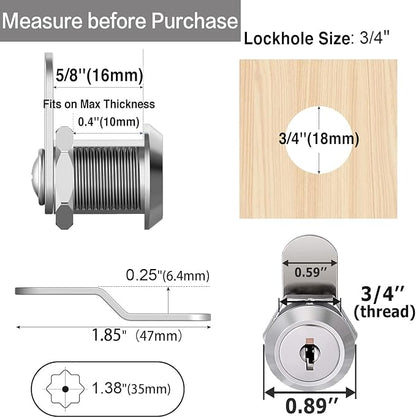 Sartatue Cabinet Cam Locks Keyed Alike, 5/8'' Fits on 3/8'' Max Door Thickness, Secure File Drawer Mailbox RV Storage Replacement Set, Zinc Alloy (5/8 Inch 6Pcs)