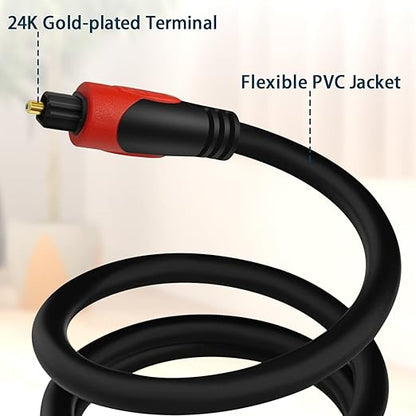 Optical Audio Cable 6.6FT/2M, Digital Audio Fiber Optic Cable Toslink, Flexible Jacket, Compatible with Home Theater, Sound Bar, PS4, Xbox, TV and More