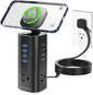 Flat Plug Surge Protector Tower, TenTrend Power Strip Tower with Surge Protection, 3 AC Outlets & 8 USB Ports, 5FT Extension Cord, 115W Total Fast Charging Station for Multiple Devices