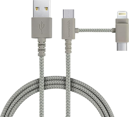 Smartish USB-C/Lightning Cable 17/16/15/14/13/12 - Crown Joule - 6 Foot Universal Fast Fabric Wrapped Charging Cable w/Micro-USB - MFi Certified 13/12/SE/iPad/AirPods/Android - Tan