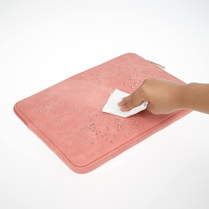 RAINYEAR 14 Inch Laptop Sleeve Protective Case PU Suede Leather Zipper Padded Cover Water Resistant Carrying Bag Compatible with 14" Notebook Computer Chromebook(Coral)