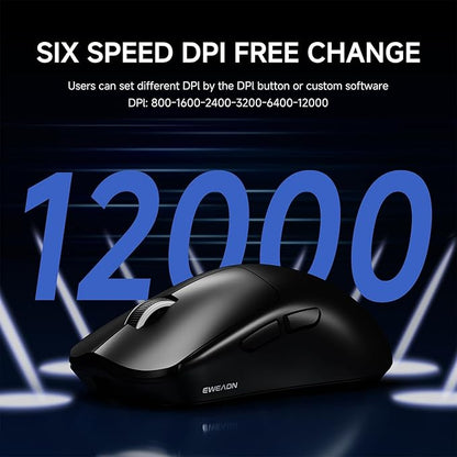 EWEADN X23Pro Wireless Gaming Mouse, 49g Lightweight Mouse, PAW3311 Sensor, 12000 DPI, 2.4G/BT5.0/USB-C Rechargeable Wireless Mouses with 6 Programmable Buttons for Laptop/PC/Mac, Black