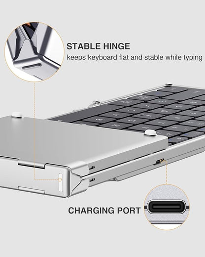 ProtoArc Foldable Bluetooth Keyboard, XK01 Folding Wireless Portable Keyboard with Numeric Keypad, Full-Size Travel Keyboards for iPad Tablet Smartphone Laptop PC Windows iOS Android, Black Silver