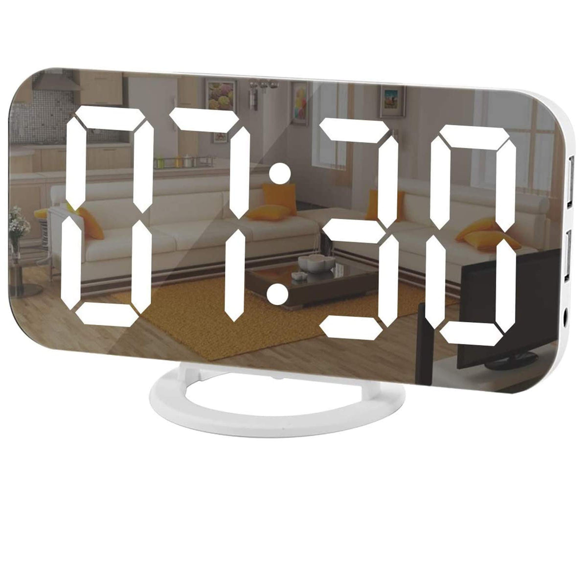 SZELAM Alarm Clock for Bedroom,LED and Mirror Digital Clock Large Display,with Dual USB Charger Ports,Auto Dim,Snooze Mode,Modern Desk/Wall Electronic Clock for Girl Woman Mom Teens - Rose Gold