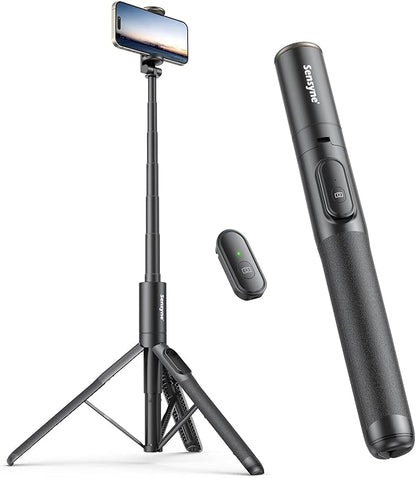 Sensyne 60" Phone Tripod - Selfie Stick, Lightweight All in One Phone Tripod Integrated with Wireless Remote Compatible with All Cell Phones for Selfie/Video Recording/Photo/Live Stream/Vlog（Black）