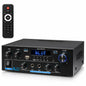 AK55 Stereo Amplifier Home Audio, Bluetooth 5.0 Max 600W Power Stereo Receivers 2.0 Channel Audio Amplifier for Speaker W/Remote Control/AUX/RCA/Echo/USB/2 MIC in for Home Party, Karaoke