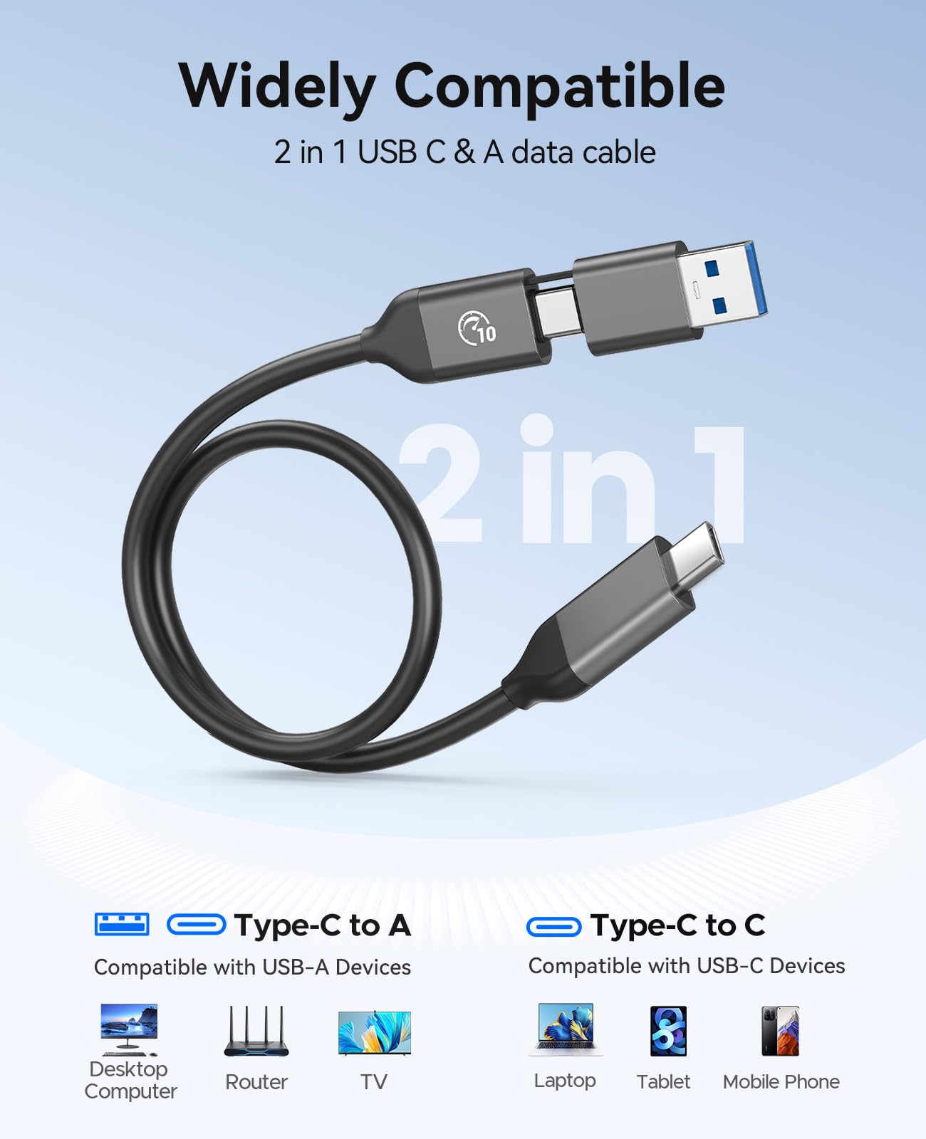 ORICO 256GB Portable SSD with 2 in 1 USB C/A Cable, Up to 460MB/s,Black