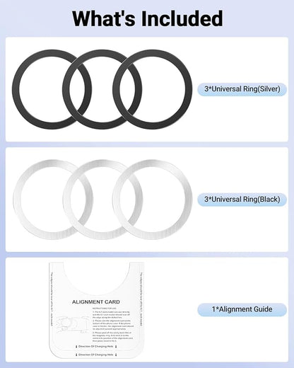 Magnetic Wireless Charging Magsafe Ring-6 PCS,Ultra-Thin(0.4mm) Magsafe Sticker, Compatible with iPhone 16/15/14/13 Series,Samsung Galaxy,Google Pixel Series,Magsafe Accessories-3Black&3Silver