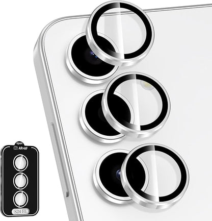 for Samsung Galaxy S24 FE Camera Lens Protector, Individual Metal Ring Tempered Glass Lens Cover, [Strong Adsorption] Scratch Resistant Ultra-Thin HD Clear Lens Cover, 1 Set-Slivery Ring