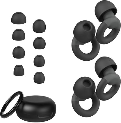 Ear Plugs for Sleeping, 2 Pairs of Reusable Earplugs for Noise Reduction 25dB-30dB with 8 Ear Tips, Soft Hearing Protection Ear Plugs for Concert,Noise Sensitivity, Study & Work, Black