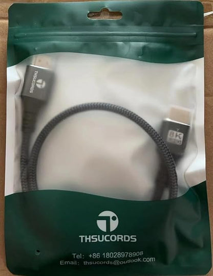 Thsucords 8K 4K HDMI Cable 1.6FT, High Speed Braided HDMI to HDMI 2.1 Cord Supports 8K@60Hz, 4K@120Hz 144Hz 48Gbps Compatible with Roku TV/PS5/HDTV/Blu-ray