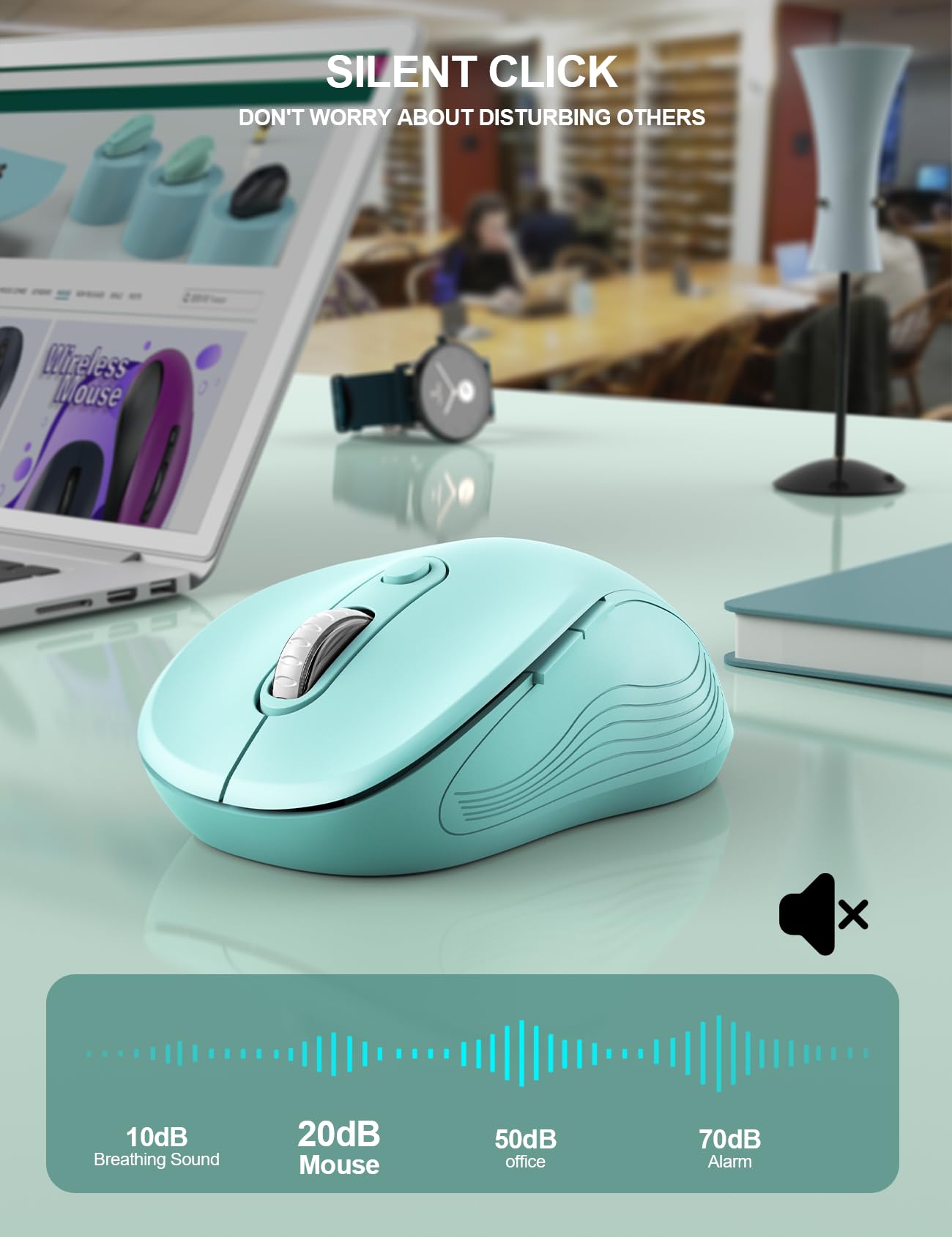 Trueque Wireless Mouse for Laptop, Ergonomic 6-Button Mouse, Mint Green
