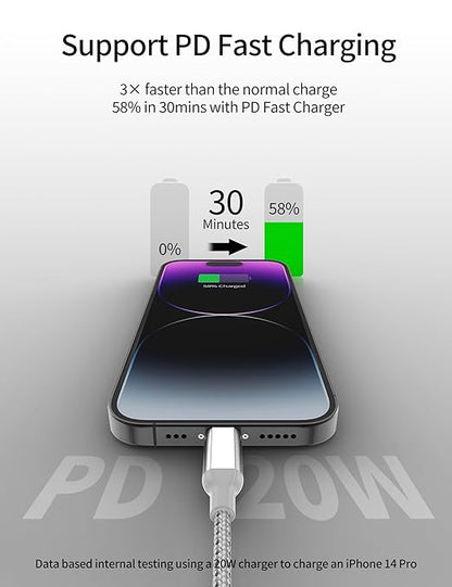 1ft USB C to Lightning Cable Short, [Apple MFi Certified] 2Pack USB C iPhone Charger PD Fast Charging, 12inch Nylon Braided Type C to Lightning Cord for iPhone 14 13 12 11 Pro Max Mini XR XS 8 SE iPad