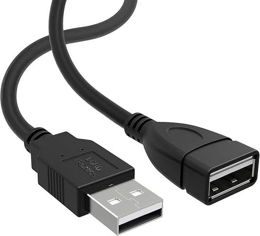 LORDTRONICS Long USB Extension Cable 10FT - Male to Female Data Transfer Adapter and Charging for Laptop, PlayStation, Xbox, Flash Drive - Black