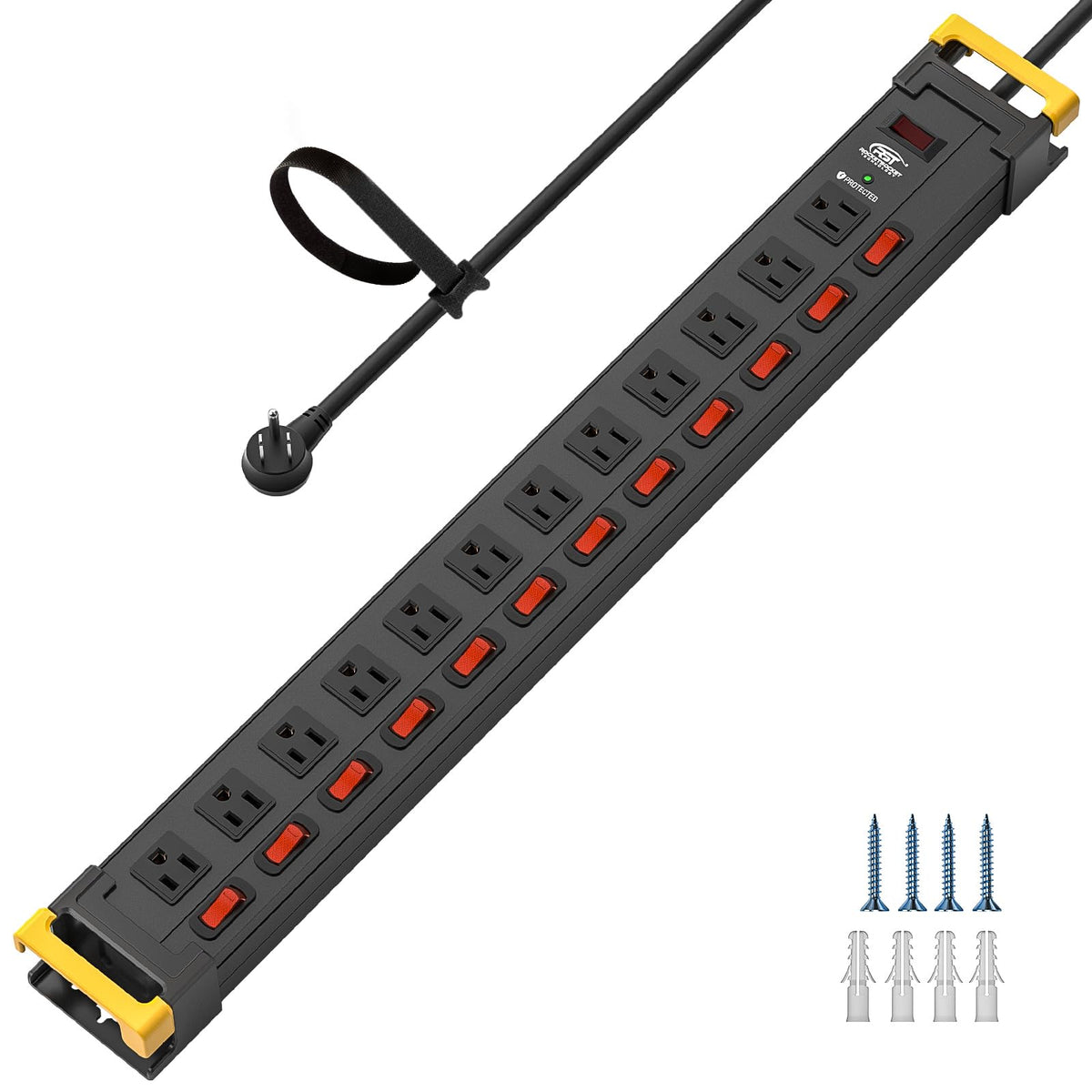 CRST 12-Outlet Metal Power Strip with Individual Switches, 15A/1875W, 9FT