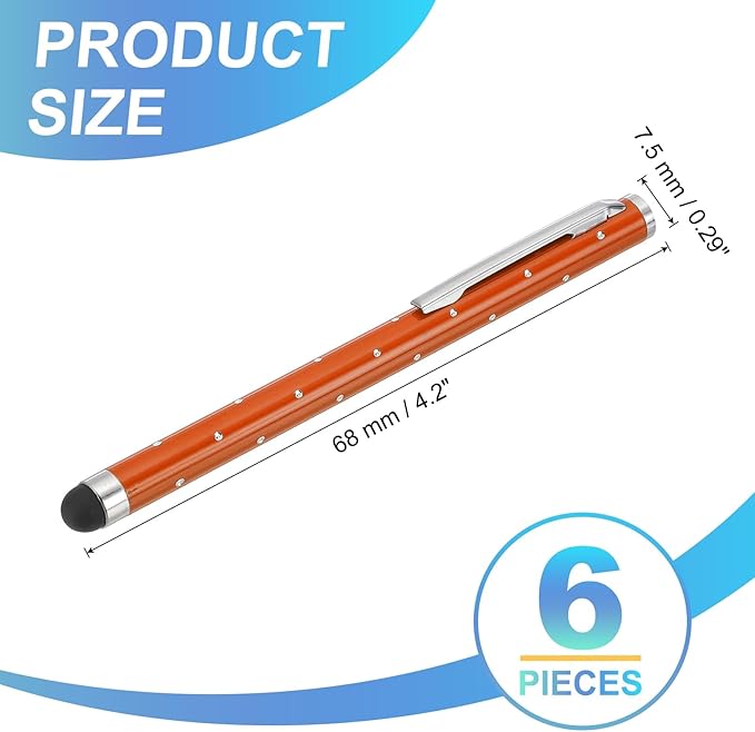 PATIKIL Stylus Pens for Touch Screens, 6 Pcs High Precision Universal Bling Stylus Crystal Metal Capacitive Pen for Touch Screen Devices Phone Tablets Laptop, Orange