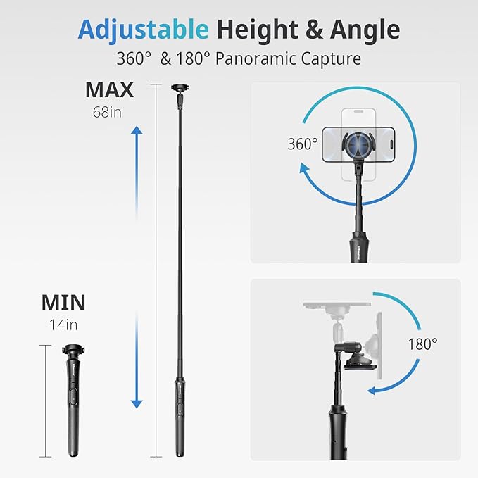 UBeesize 68'' Magnetic Selfie Stick Phone Tripod With Wireless Remote, Extendable Stand, Compatible With MagSafe, for iPhone 15 14 13 12 Series and Android Phones