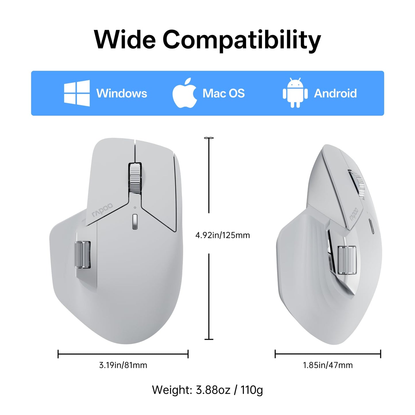 Rapoo MT760 PRO Wireless Mouse, NearLink + Bluetooth 5.0 Multi-Device, 12K DPI, 2K Polling, Ergo for Work & Gaming, 11 Programmable Buttons, On-Board Memory, Quiet Clicks, USB-C, 120 Days Battery Life